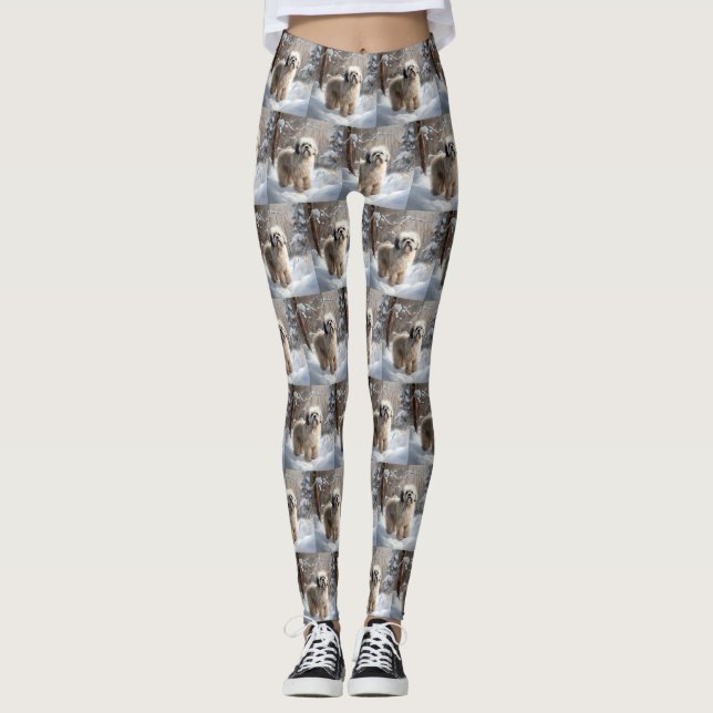 Leggings Lhasa Apso Deja que nieve Navidad (Anverso)