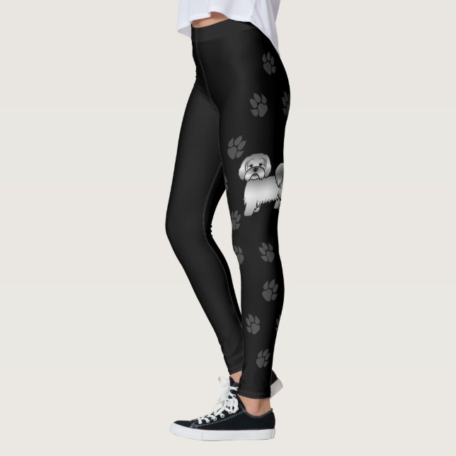 Leggings Lhasa Apso plateado perro de dibujos animados lind (Izquierda)