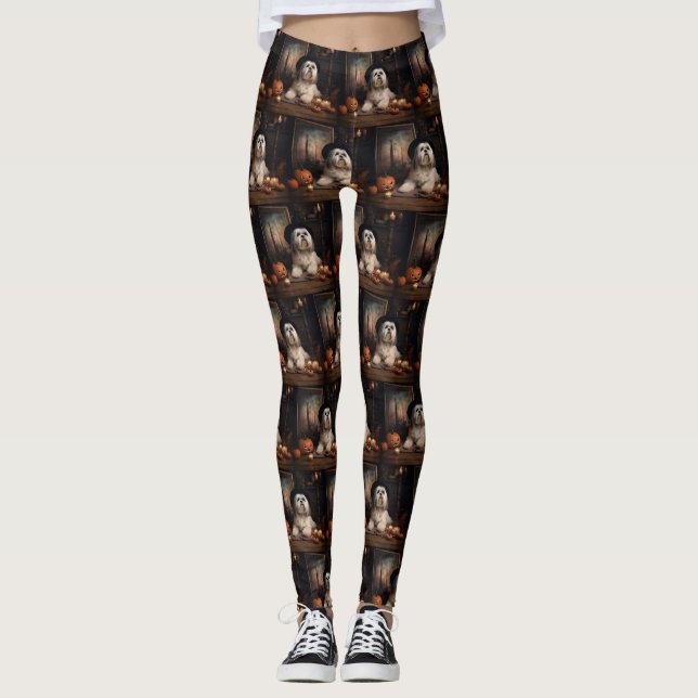 Leggings Lhasa Apso Pumpkins Halloween Scary (Anverso)