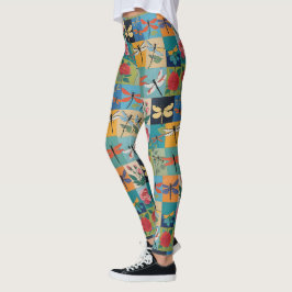 Leggings Libélulas Coloridas Y Rosas Parcheado