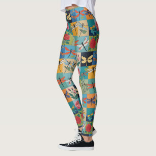 Leggings Libélulas Coloridas Y Rosas Parcheado