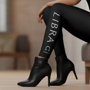 Leggings Libra Zodiac Rótulo Plata Astrología Negra Cumplea