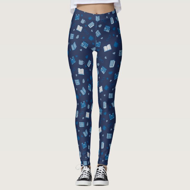 Leggings Libro azul y patrón de lectura (Anverso)
