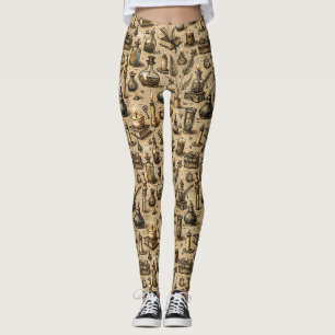 Leggings Libros de alquimia de brujería en sepia Poción Vin