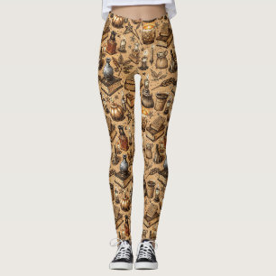 Leggings Libros de Brujería Vintage y Patrón de Velas