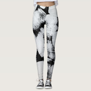 Leggings Lienzo pintado abstracto blanco negro.