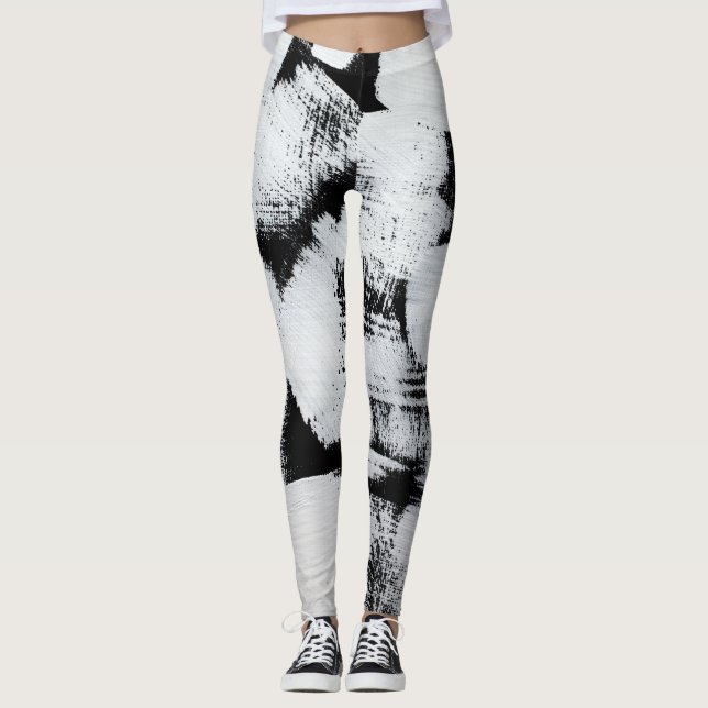 Leggings Lienzo pintado abstracto blanco negro. (Anverso)