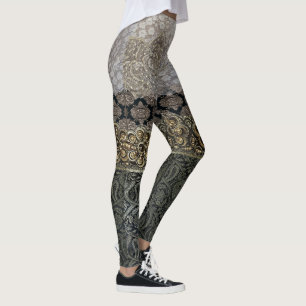 Leggings Liga oriental del cordón de la plata y del oro