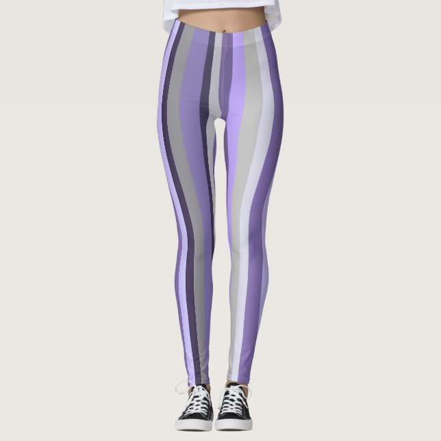 Leggings Lila Gris Lavanda Rayado Vertical (Anverso)