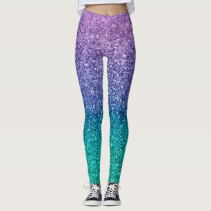 Leggings Lila Morado y Verde Acuático Purpurina Brillante