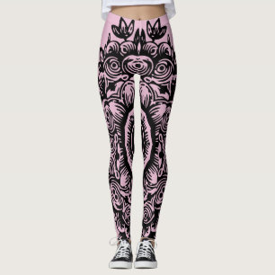 Leggings Lilac dulce con atlético del patrón Damasco negro