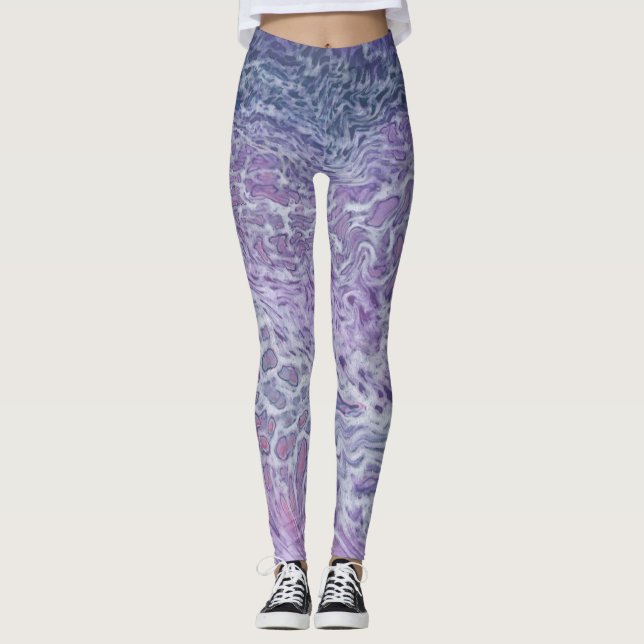 Leggings Lilac Pouring Acrílico Resumen de Arte Fluido (Anverso)