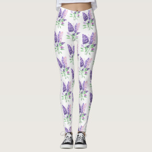Leggings Lilacs Flores Púrpuras Patrón de Naturaleza acuare