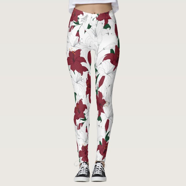Leggings Lilies de Navidades rojos y blancos (Anverso)