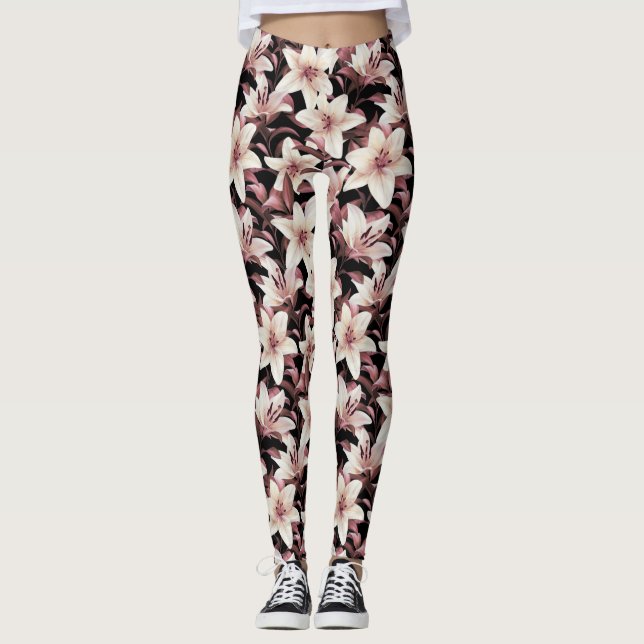 Leggings Lilies sobre negro (Anverso)