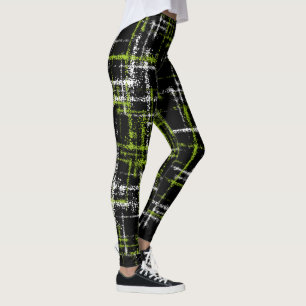 Leggings lima y blanco sobre cruces abstractas negras