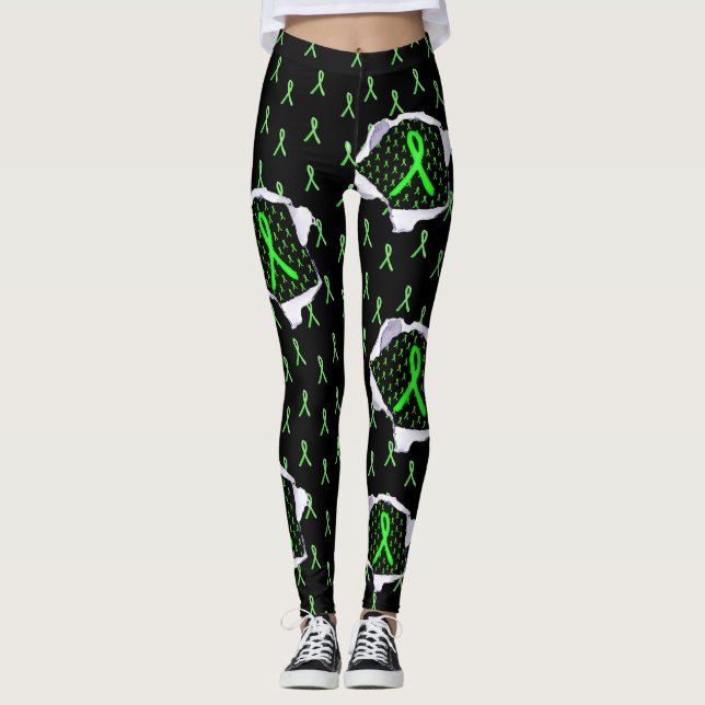 Leggings Lime Disease Awareness Ribbons Leggons Black (Anverso)