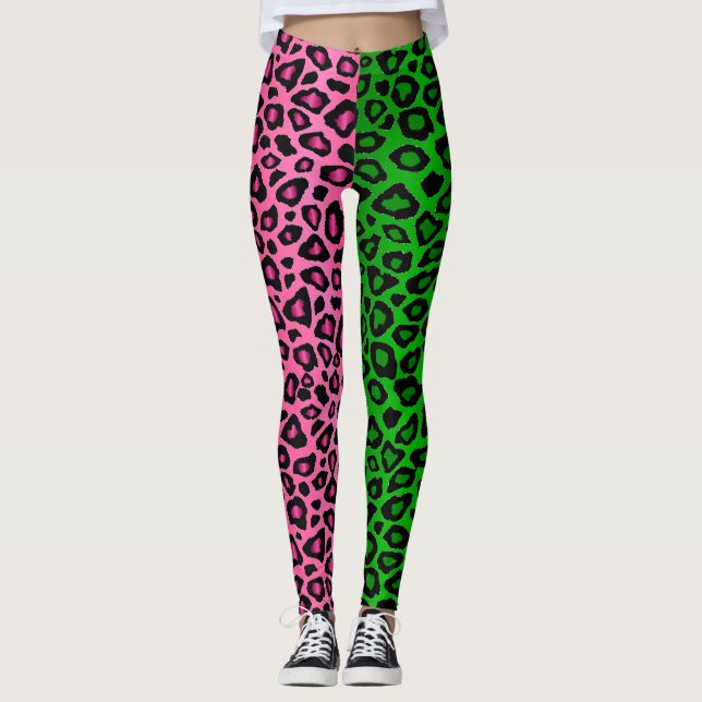 Leggings Lime Green - Animal de Leopardo Rosado Caliente  (Anverso)