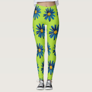 Leggings Lime Green & Blue Daisies Pop Art