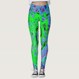 Leggings Lime Green Groovy Resumen Retro Liquid Swirl