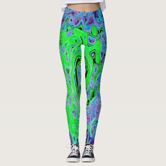 Leggings Lime Green Groovy Resumen Retro Liquid Swirl (Anverso)