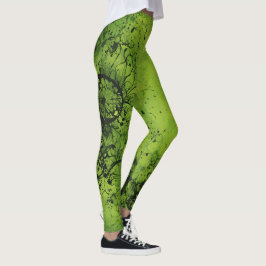 Leggings Lime Green Grunge with Black Accents