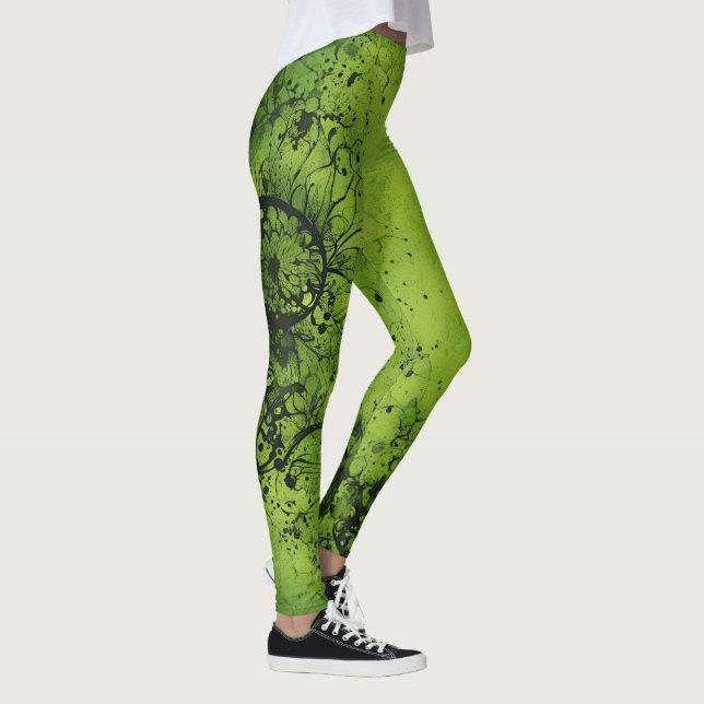 Leggings Lime Green Grunge with Black Accents (Derecha)