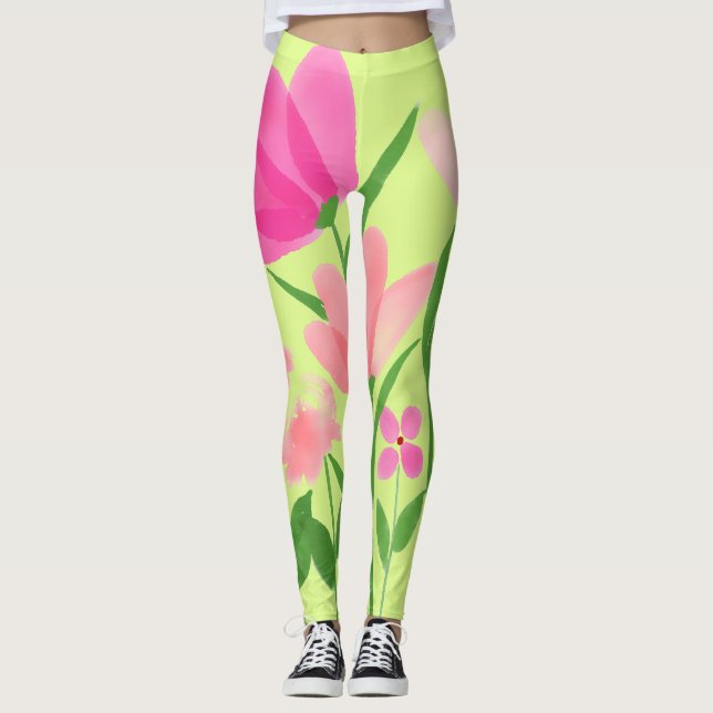 Leggings Lime Green - Leyendas Florales Rosa (Anverso)