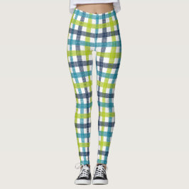 Leggings Lime Green, Naval y Turquesa Blue Plaid