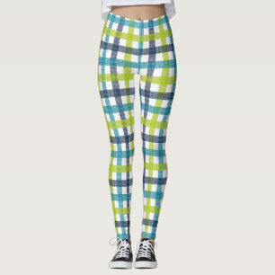 Leggings Lime Green, Naval y Turquesa Blue Plaid