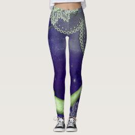 Leggings Lime Green Quarter Moon & Lace en morado