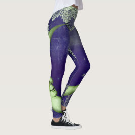 Leggings Lime Green Quarter Moon & Lace en morado