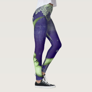 Leggings Lime Green Quarter Moon & Lace en morado