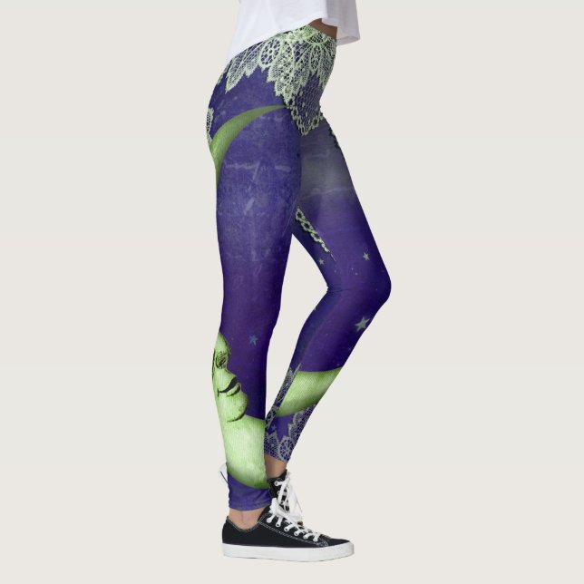 Leggings Lime Green Quarter Moon & Lace en morado (Derecha)