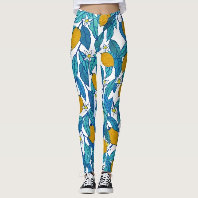 Leggings Limón Floreciente: Diseño Floral acuarela. (Anverso)