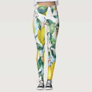 Leggings Limones acuarelas, rama de cítricos fresca.