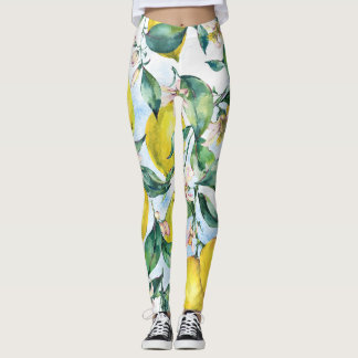 Leggings Limones acuarelas, rama de cítricos fresca.