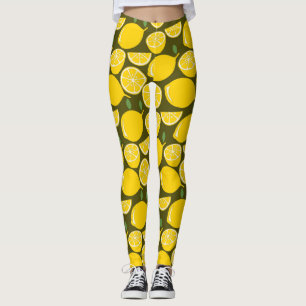 Leggings Limones Amarillos y Patrón Verde Oliva: Citrus Mod
