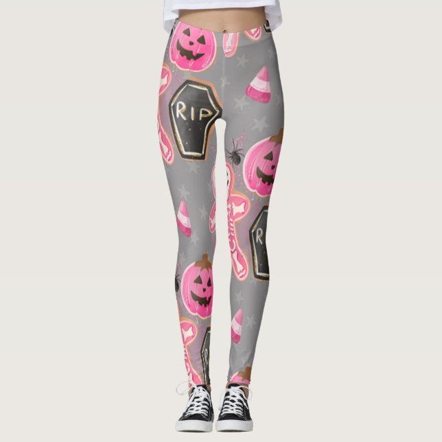 Leggings lindo esqueleto rosa Halloween con caramelos Leggi (Anverso)
