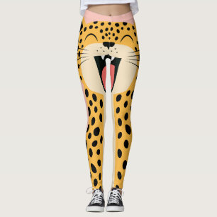 Leggings Lindo Felino Salvaje Sonriente De Dibujos Animados