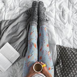 Leggings Lindo pájaro petirrojo azul patrón de Navidad de i