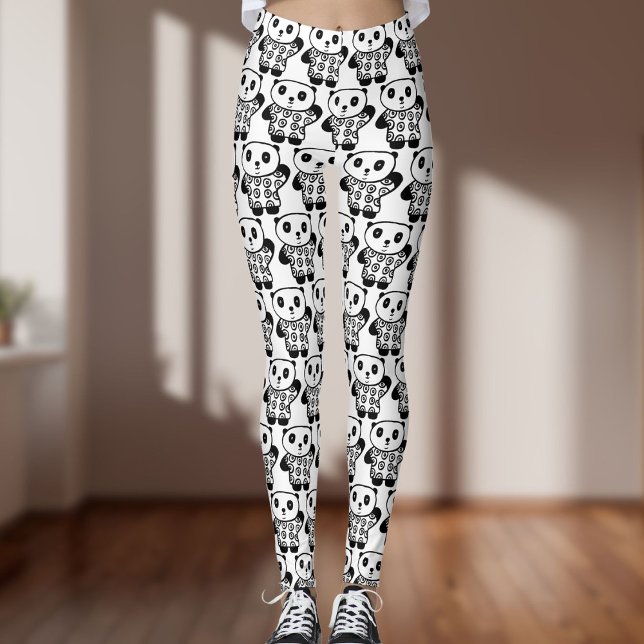 Leggings Lindo Pandy el Panda Blanco y Negro (Cute Pandy the Panda Black And White Leggings)