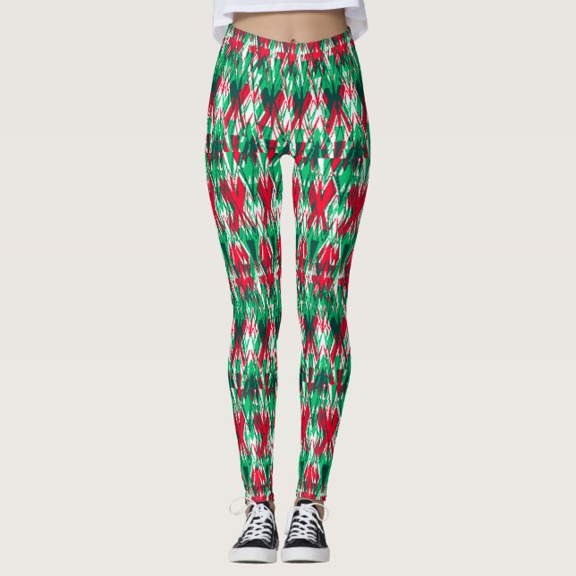 Leggings Lindo patrón abstracto azteca rojo verde (Anverso)
