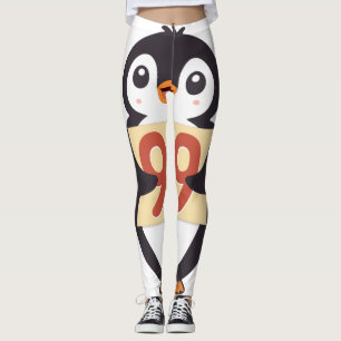 Leggings Lindo pingüino sosteniendo un cartel con el número