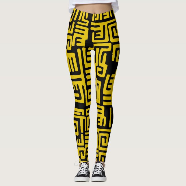 Leggings Línea amarilla del modelo tribal africano mínimo (Anverso)
