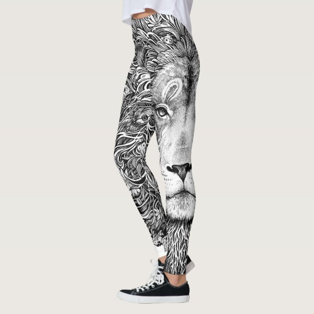 Leggings Línea blanco y negro polainas del león del arte (Izquierda)