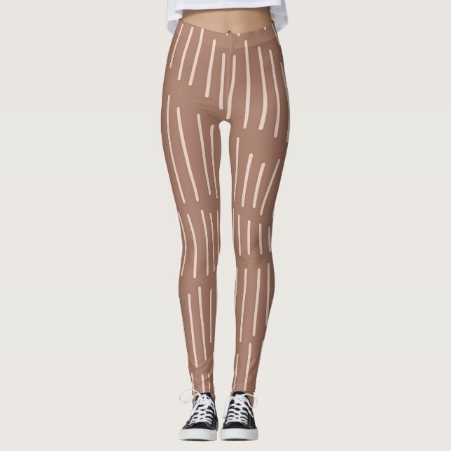 Leggings Línea de doodle dibujada a mano de Mocha Mousse Ab (Anverso)