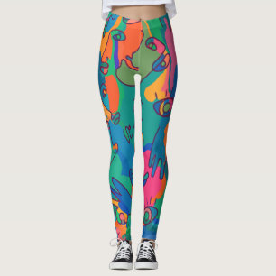 Leggings Línea del doodle del dedo de la cara abstracta de