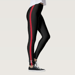 Leggings Línea roja fina inicial del monograma del bombero