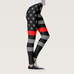 Leggings Línea roja fina moda gráfica de la bandera
